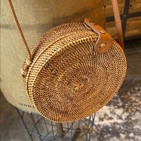 amerii Handbags - 5/$25 Round Woven Tan Crossbody Bag